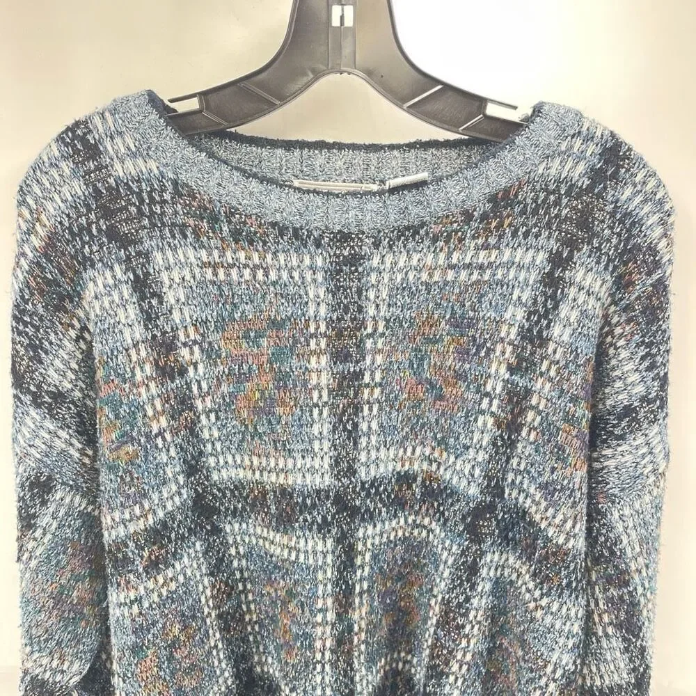 Method Vintage Mens Pullover Sweater Long Sleeve Check Printed Large Blue Gray